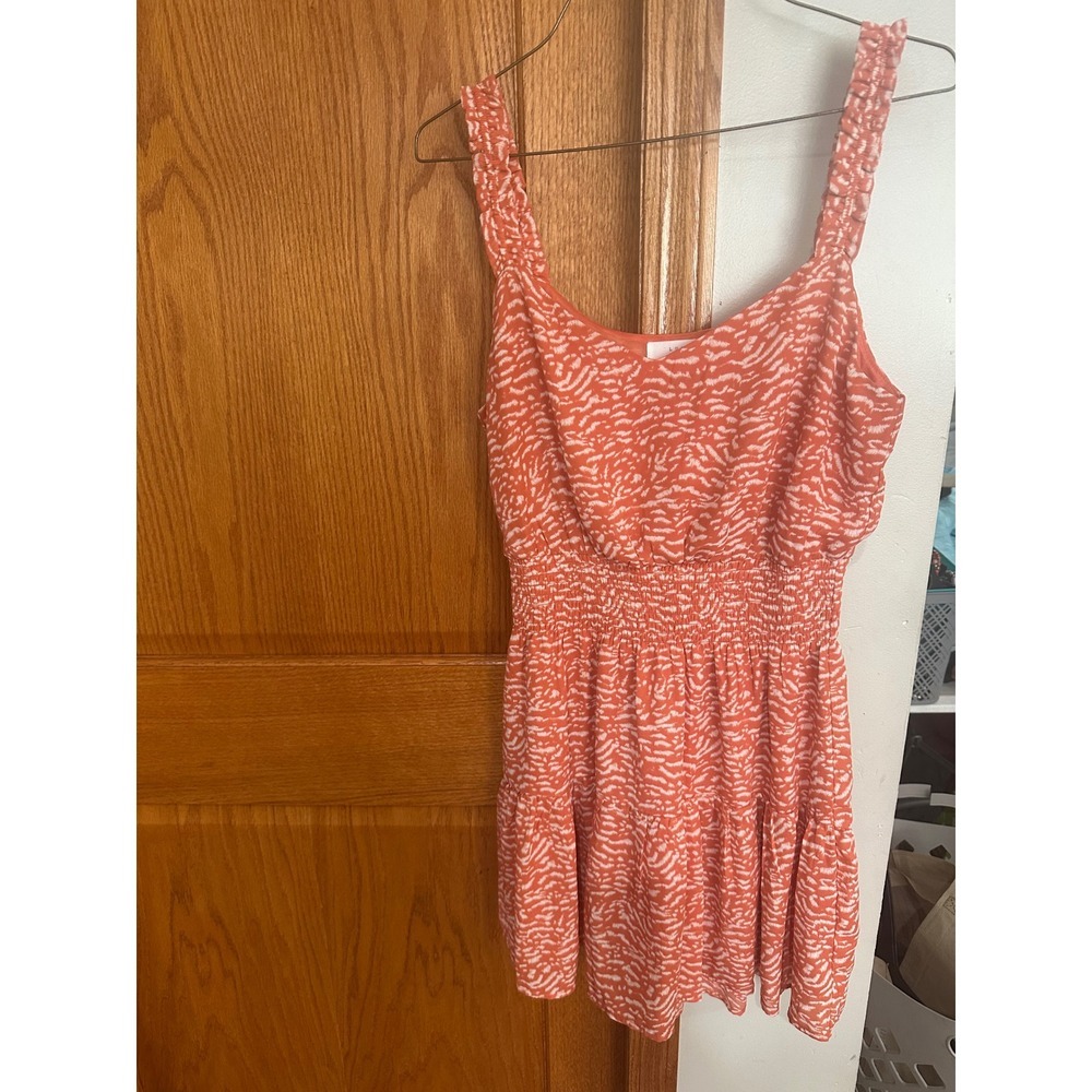 Lush Dark Coral Abstract Smocked Mini Dress Womens Small Beachy Vacation Summer
